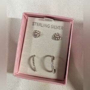 Sterling silver and rhinestone post   2 pair